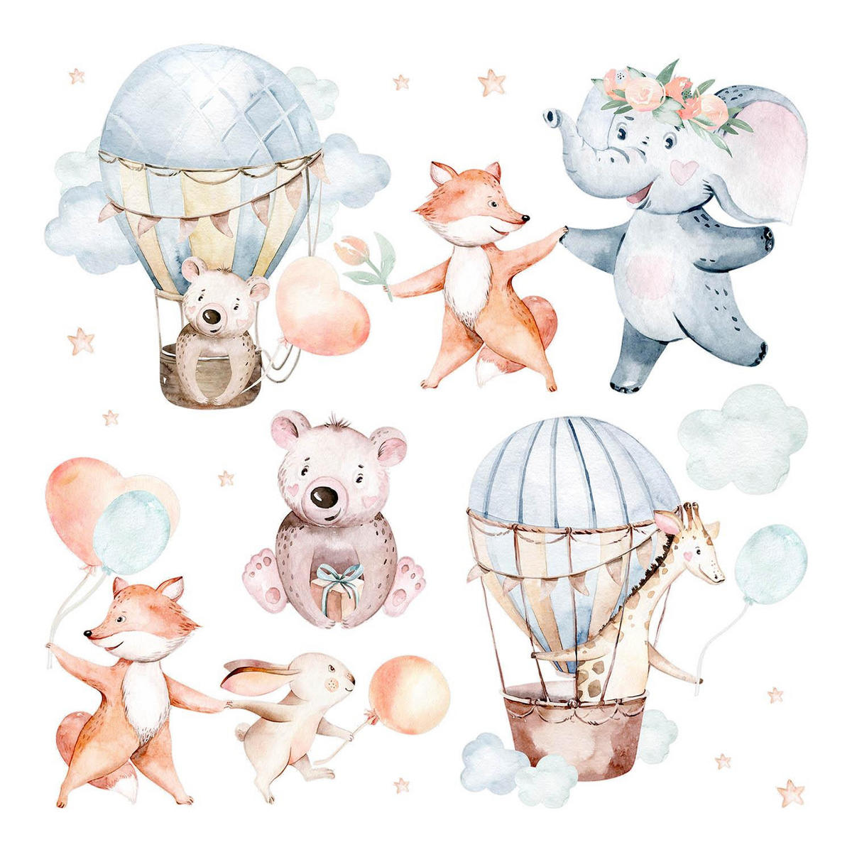 WANDAUFKLEBER 100x175cm - Pastellfarbene Tiere - Multicolor, Kunststoff (100/175/0.1cm) - Wallfluent