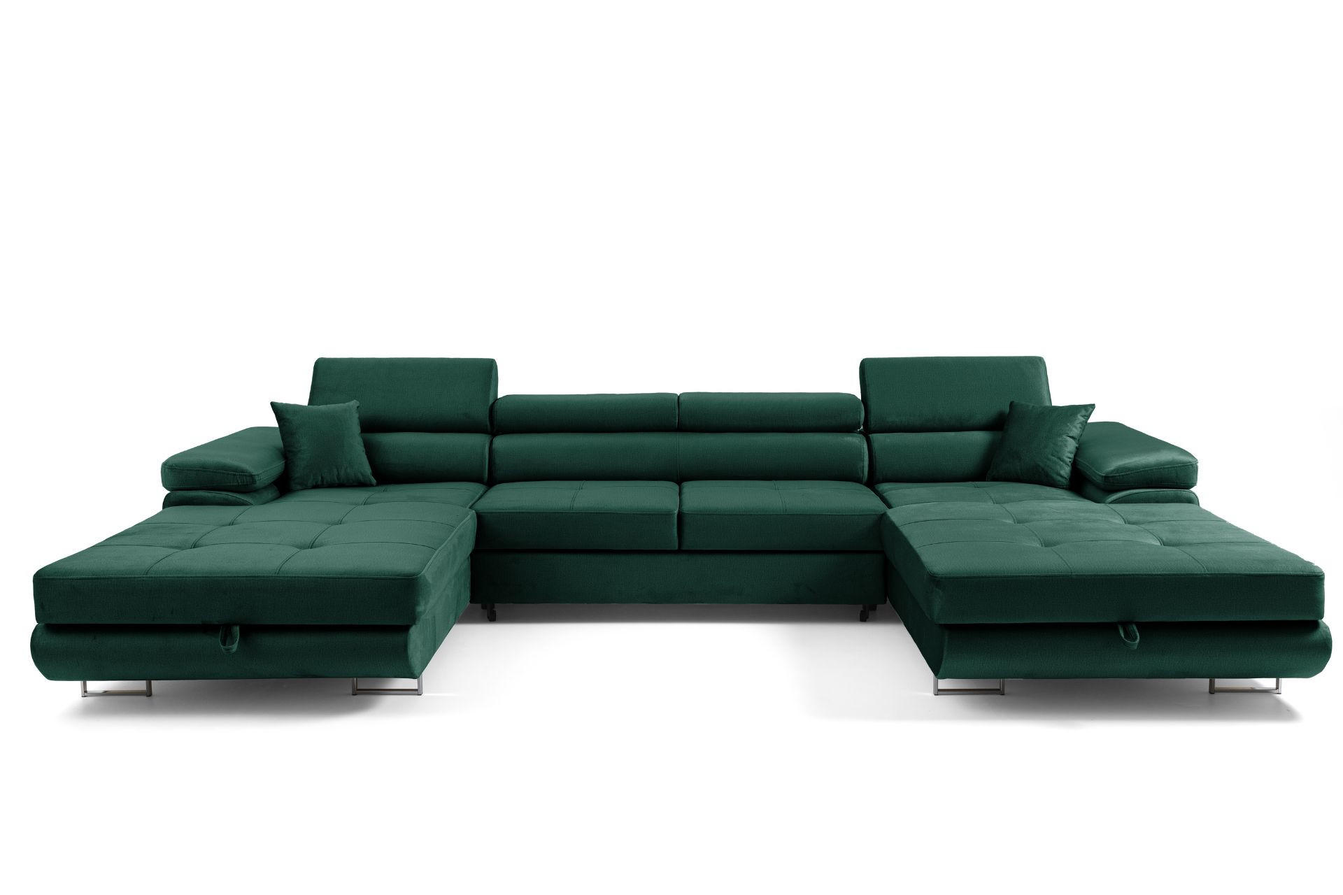 ECKSOFA U-Form ALONZO U mit Schlaffunktion 130x280 Velours Grün - Silberfarben/Grün, Holz/Textil (350/90/203cm) - Muffo