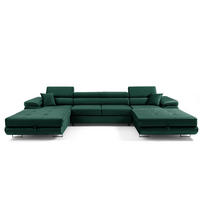 ECKSOFA U-Form ALONZO U mit Schlaffunktion 130x280 Velours Grün - Silberfarben/Grün, Holz/Textil (350/90/203cm) - Muffo