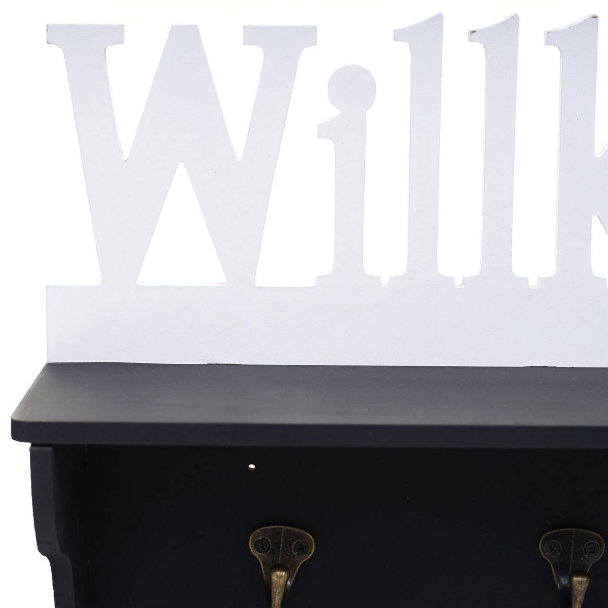 WANDGARDEROBE WILLKOMMEN 4 HAKEN Schwarz, Reinweiß - Schwarz/Weiß, Holz (60/30/13cm) - MCW