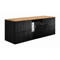 BADMÖBEL-SET MIT WÄSCHEKORB: Schwarz / Platte Eiche Craft, Griffe Schwarz, 160 x 46 x 57 cm - Eichefarben/Schwarz, Holzwerkstoff (160/57/46cm) - 3XE LIVING