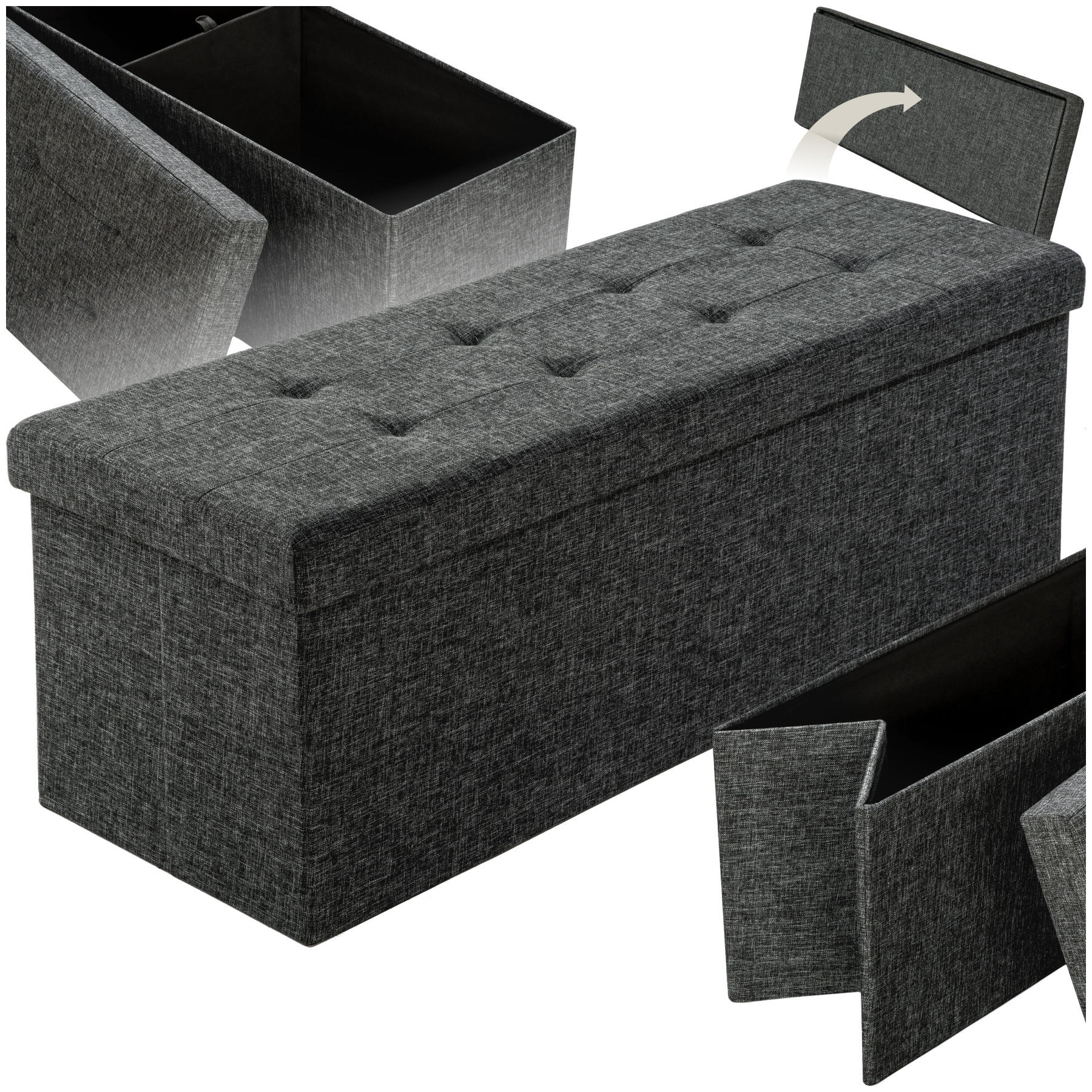 SITZHOCKER mit Stauraum, 110 x 38 x 38 cm,dunkelgrau - Dunkelgrau, Textil (38/38/110cm) - tectake