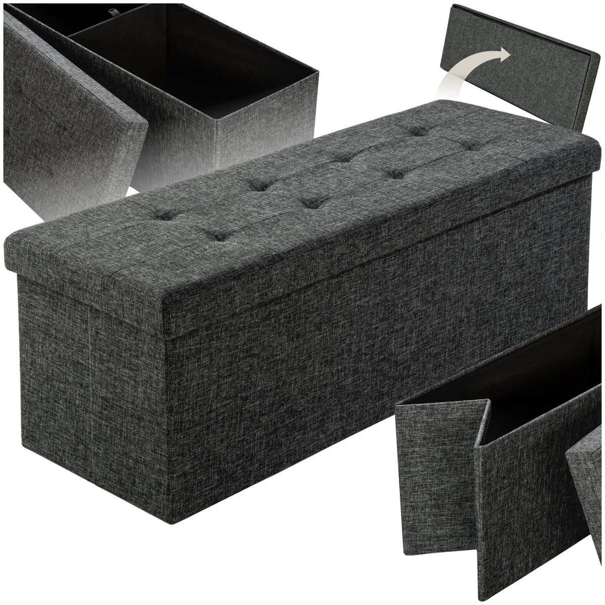 SITZHOCKER mit Stauraum, 110 x 38 x 38 cm,dunkelgrau - Dunkelgrau, Textil (38/38/110cm) - tectake