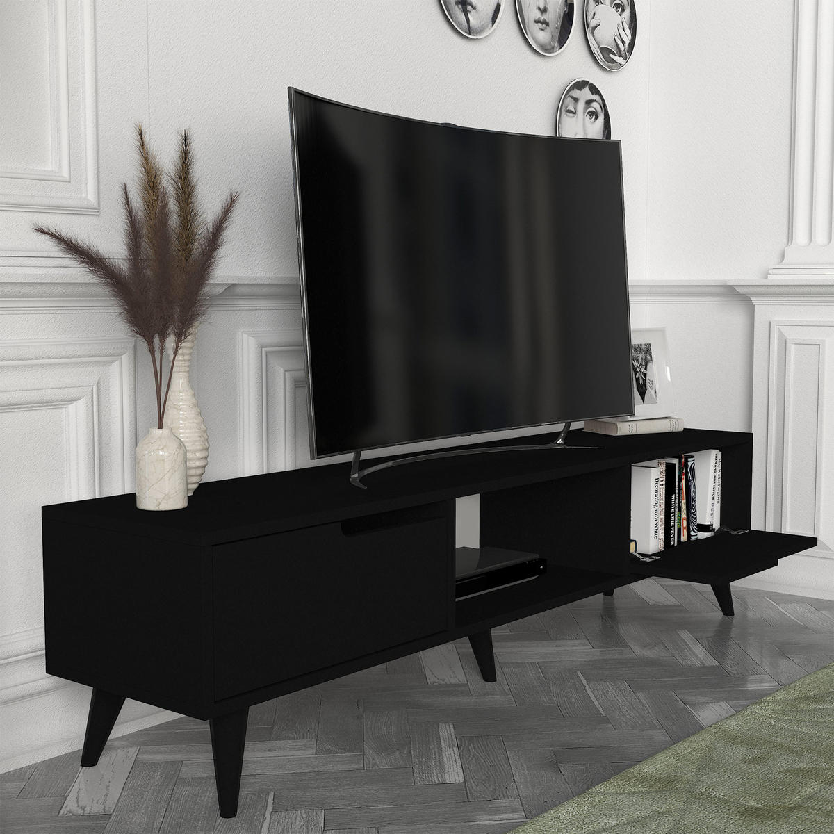 FERNSEHSCHRANK Kullila - Schwarz, Holzwerkstoff (35/40/160cm) - [en.casa]