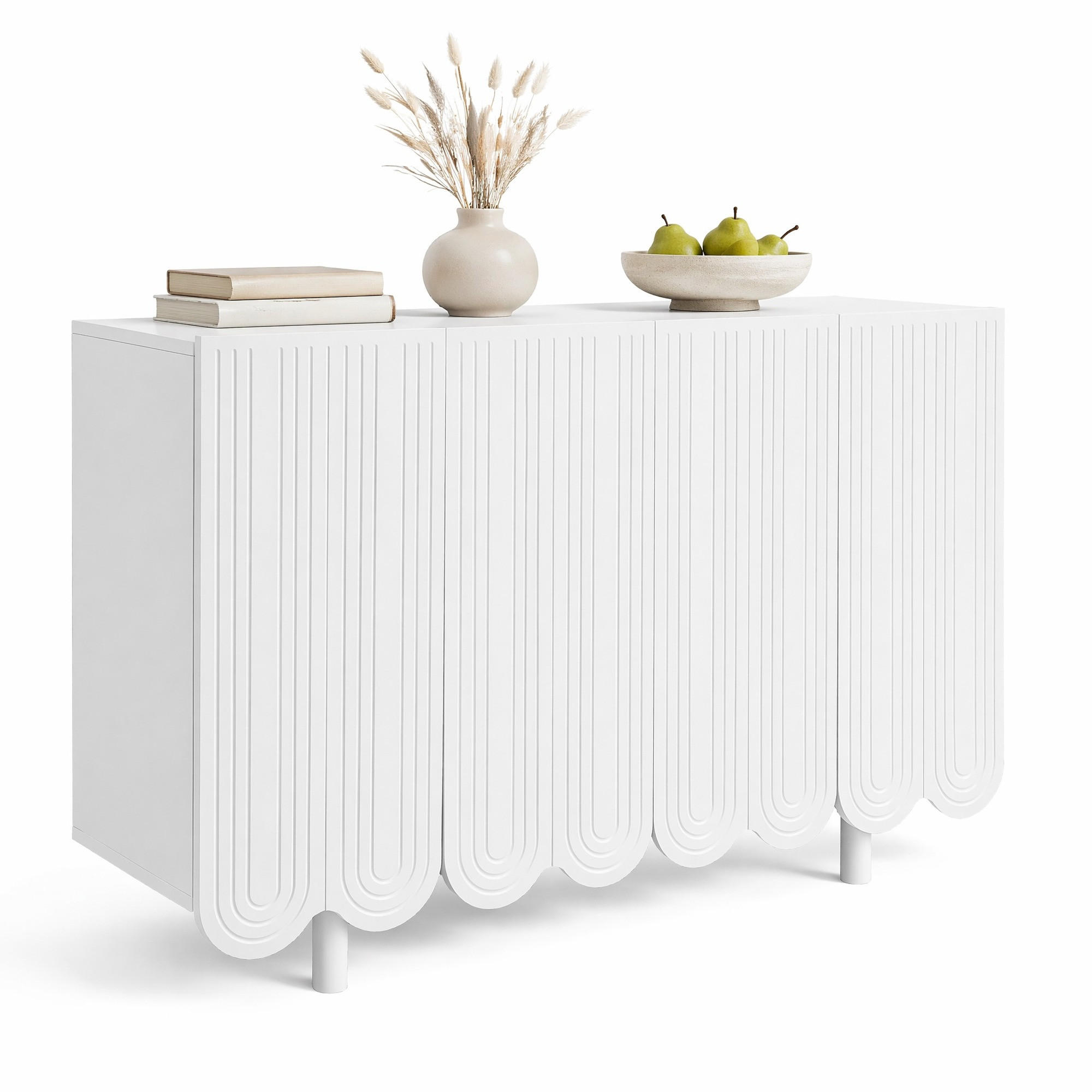 SIDEBOARD in Weiß Tropfenförmiges Anrichte mit geformten Türen für Wohnzimmer und Esszimmer, B120/T37.5/H80.8 cm - Weiß, Holzwerkstoff/Metall (120/80.8/37.5cm) - STILVORA