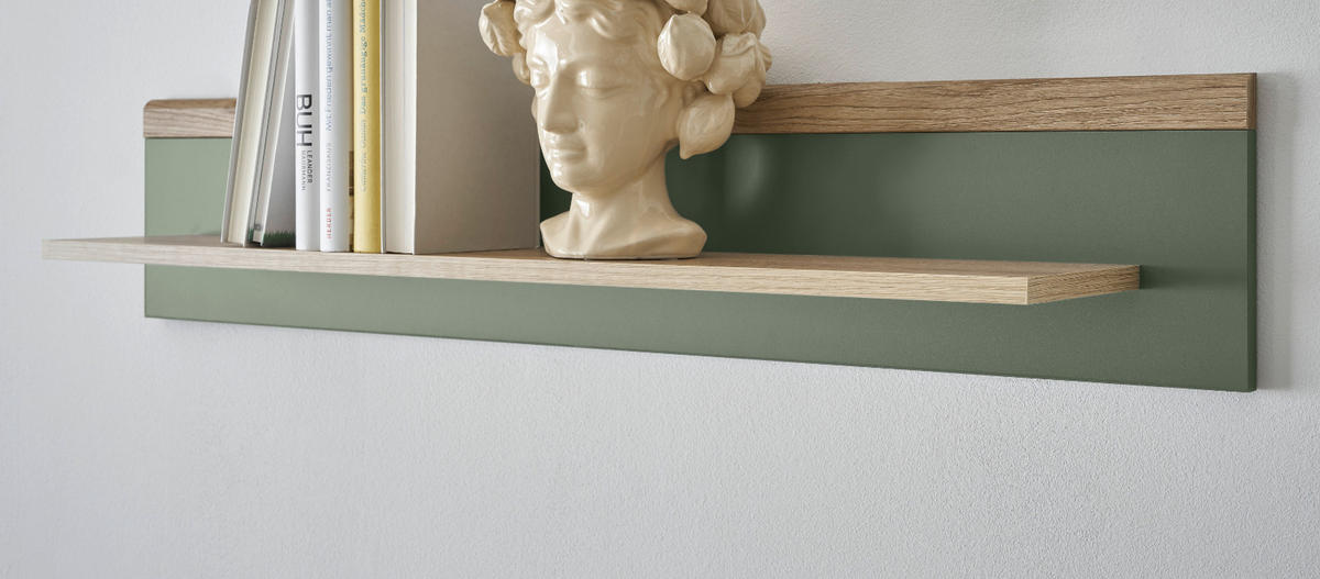 WANDBOARD Salbei, Evoke Eiche, Wandregal 107 cm skandinavisches Design - Eichefarben/Salbeigrün, Holzwerkstoff (107/20/19cm) - Furn.Design