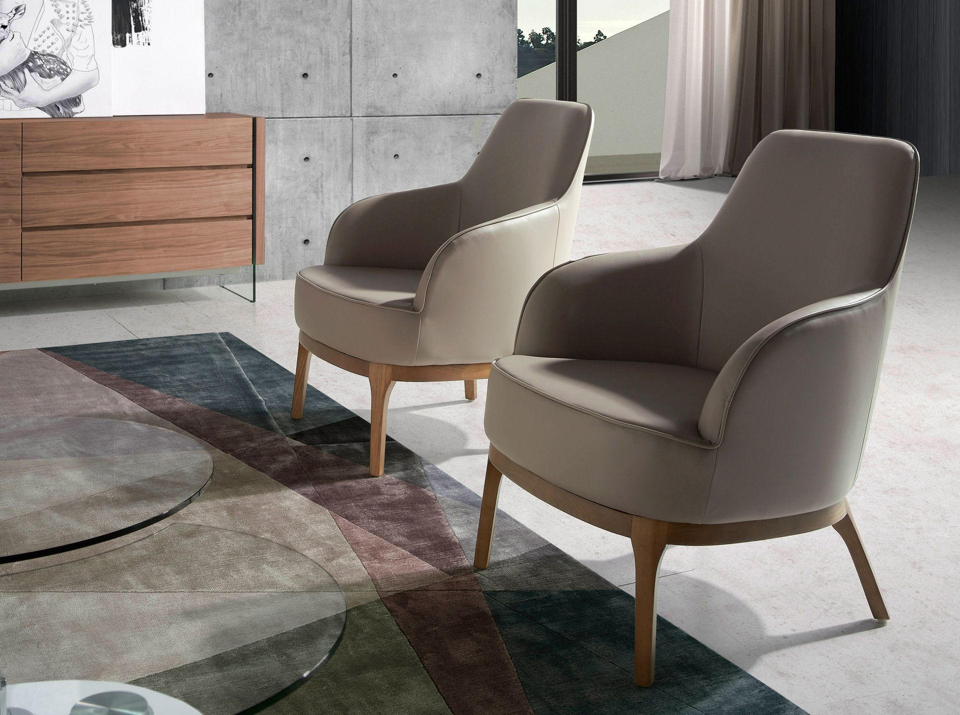 Thumbnail - Angel Cerda Sessel, Nussbaum, Grau, Textil, 71x90x71 cm, FSC 100%, Wohnzimmer, Sessel, Polstersessel