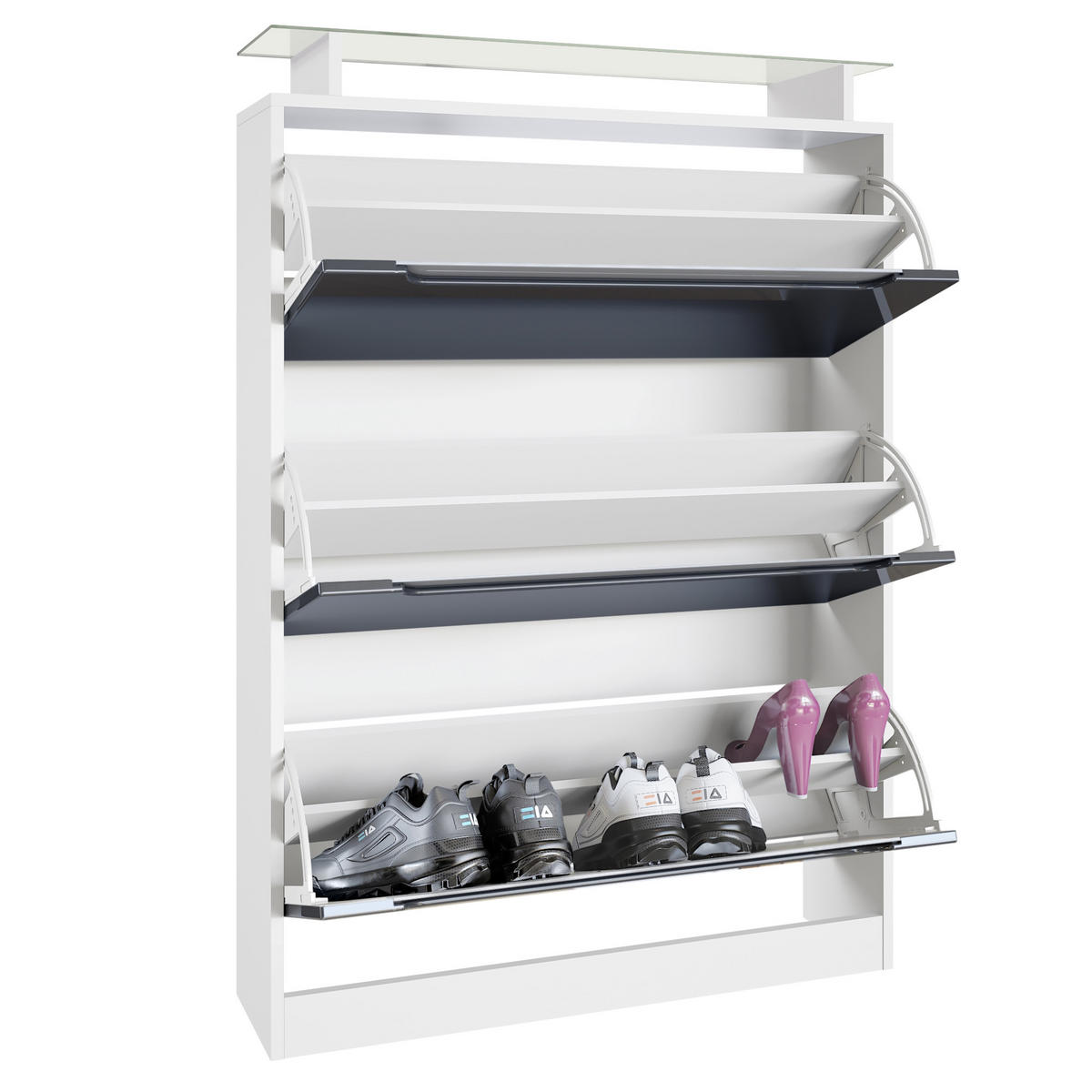 SCHUHSCHRANK Space Avola-Anthrazit / Weiß Hochglanz - Anthrazit, Holzwerkstoff (89/128/23cm) - Vladon