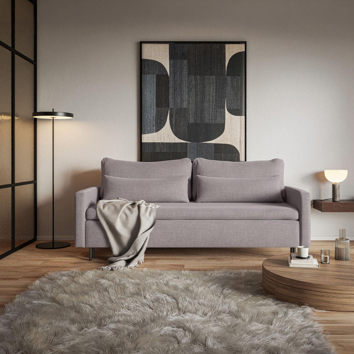 3-SITZER SOFA Umpro Chenille Graubraun - Graubraun/Schwarz, Textil/Metall (220/96/95cm) - Selsey