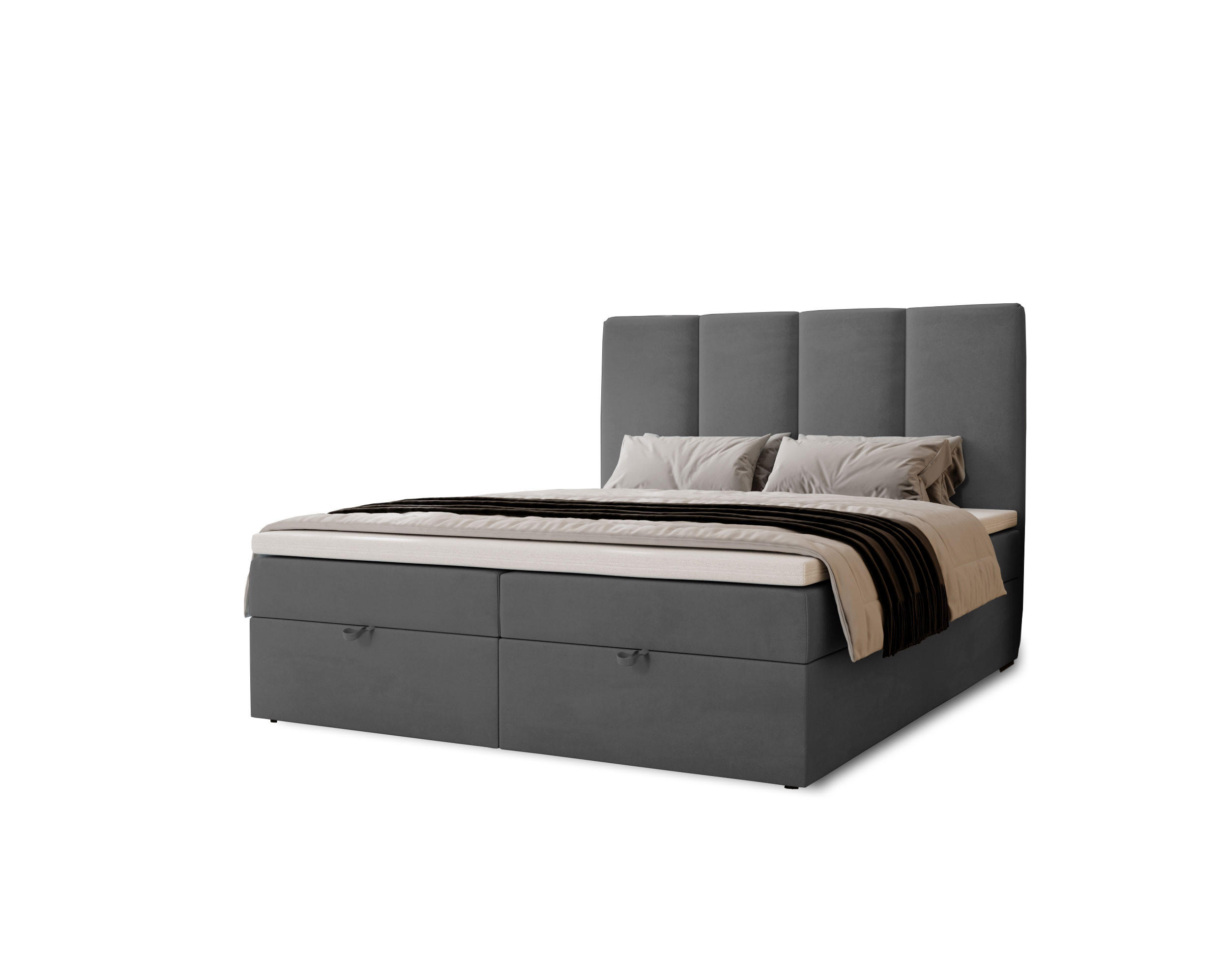 BOXBETT Malmo mit 2 Bettkästen, 180x200, Dunkelgrau, Velourstoff, Doppelbett mit Bonell-Matratze inkl. Topper - Dunkelgrau, Holz/Kunststoff (180/200cm)
