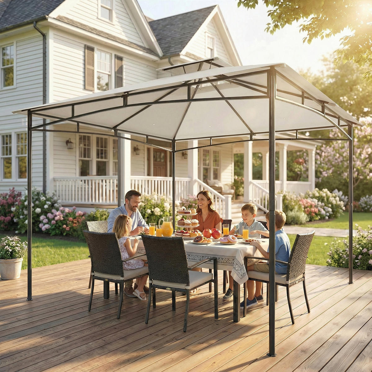 PAVILLON Polyester, Metall Cremeweiß - Dunkelgrau, Textil/Metall (300/285/300cm) - Outsunny