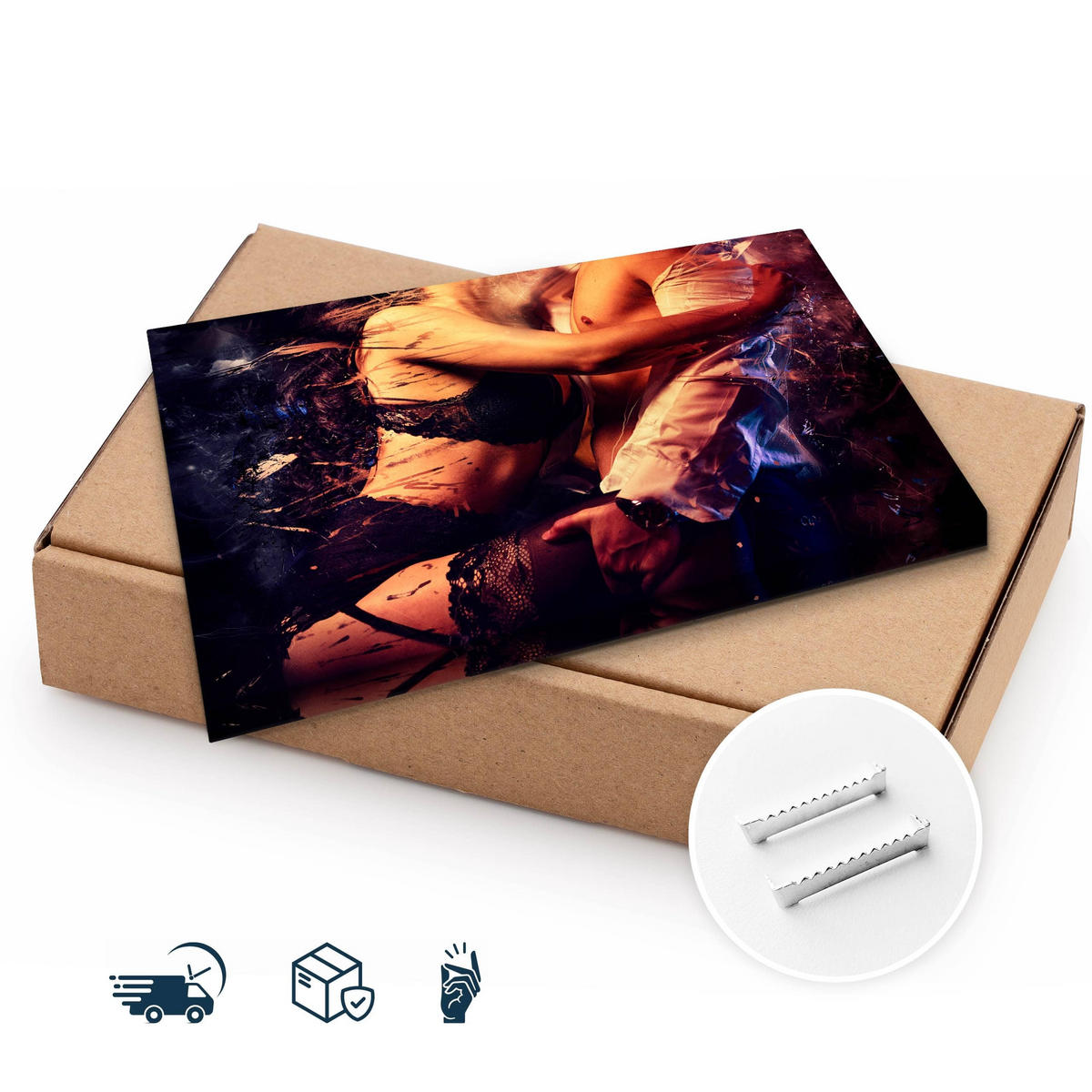 LEINWANDBILD Canvas Sexy Paar Erotik Akt 3D 100x70 - Blau/Beige, Textil (100/70cm) - Muralo