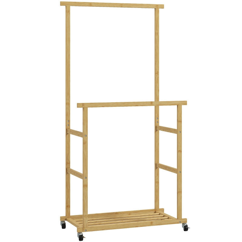 GARDEROBENSTÄNDER 80/40/160 cm aus Bambus mit 2 Kleiderstangen und Schuhablage - Naturfarben, Naturmaterialien (80/160/40cm) - BEAOK