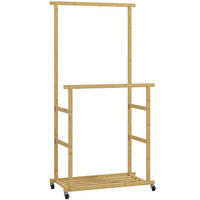 GARDEROBENSTÄNDER 80/40/160 cm aus Bambus mit 2 Kleiderstangen und Schuhablage - Naturfarben, Naturmaterialien (80/160/40cm) - BEAOK