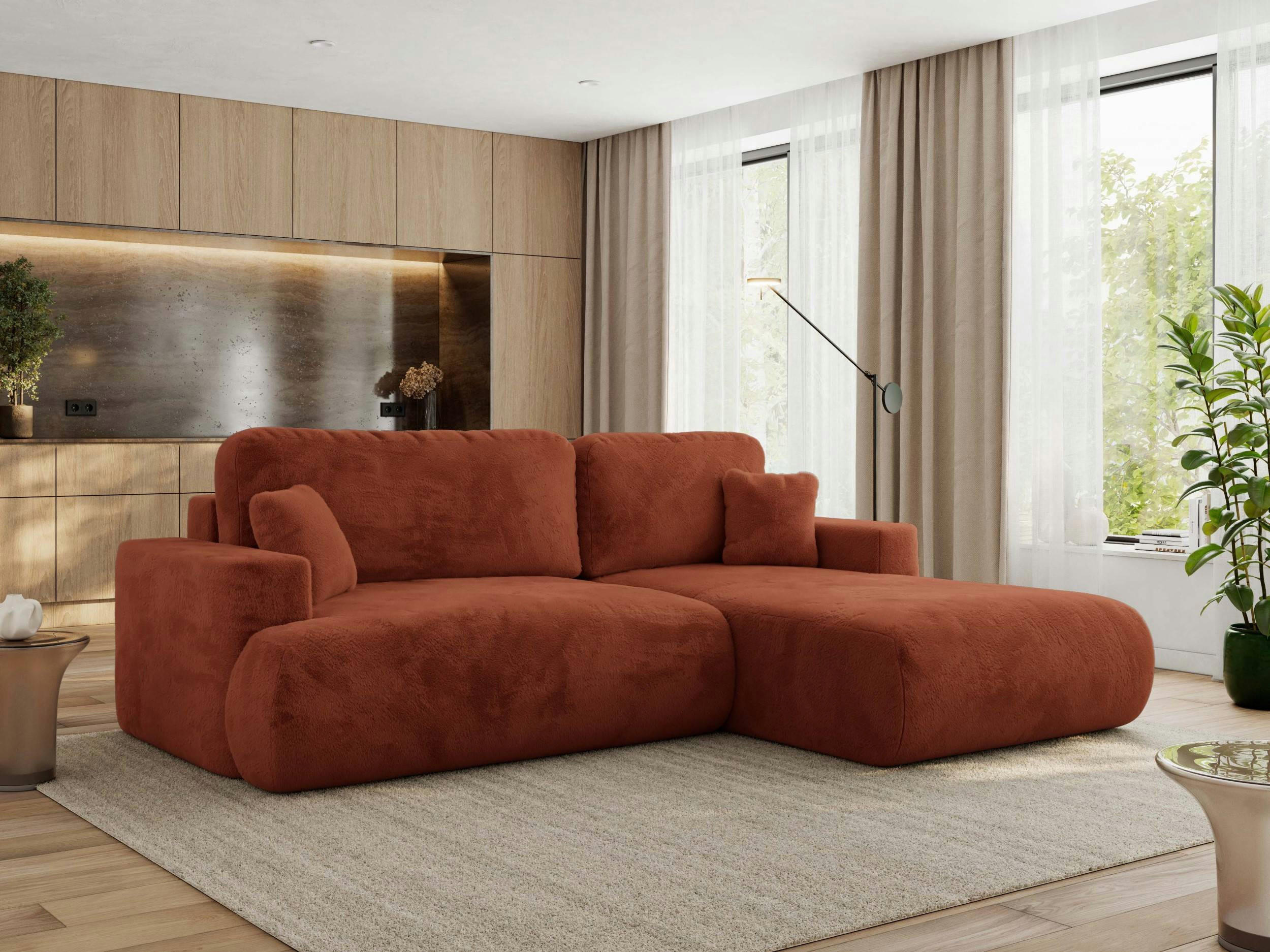 ECKSOFA OVO L Orange Plüsch - Rechts Seite - Schwarz/Orange, Kunststoff/Textil (195/271cm) - MKS
