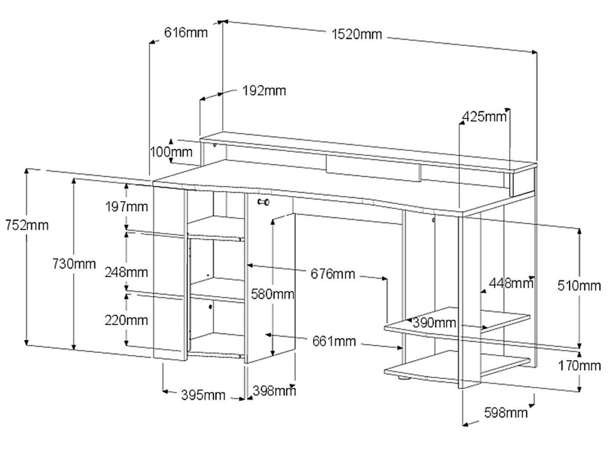 SCHREIBTISCHKOMBINATION schwarz, Eiche, Gamingtisch und Schrank inklusive LED-Beleuchtung - Eichefarben/Schwarz, Holzwerkstoff/Metall (62/286/180cm) - Parisot Meuble