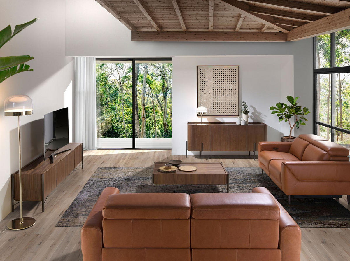 TV-ELEMENT TV-Ständer Nussbaum und dunkler Stahl 220/46/53 cm - Dunkelgrau/Walnussfarben, Holz (220/53/46cm) - ANGEL CERDA