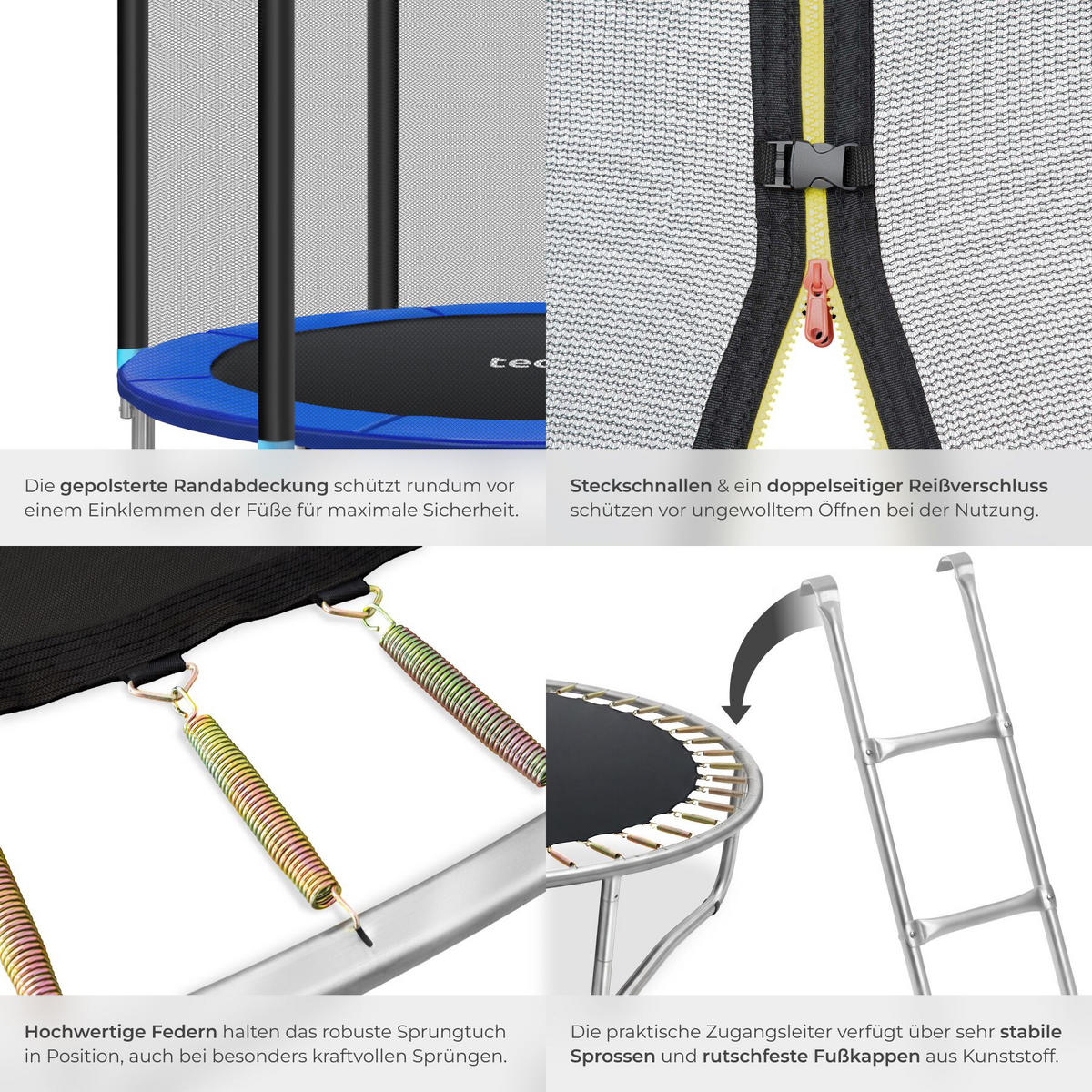 TRAMPOLIN Garfunky, inklusive Einstiegsleiter, schwarz/blau - Blau/Schwarz, Metall (244/239/244cm) - tectake
