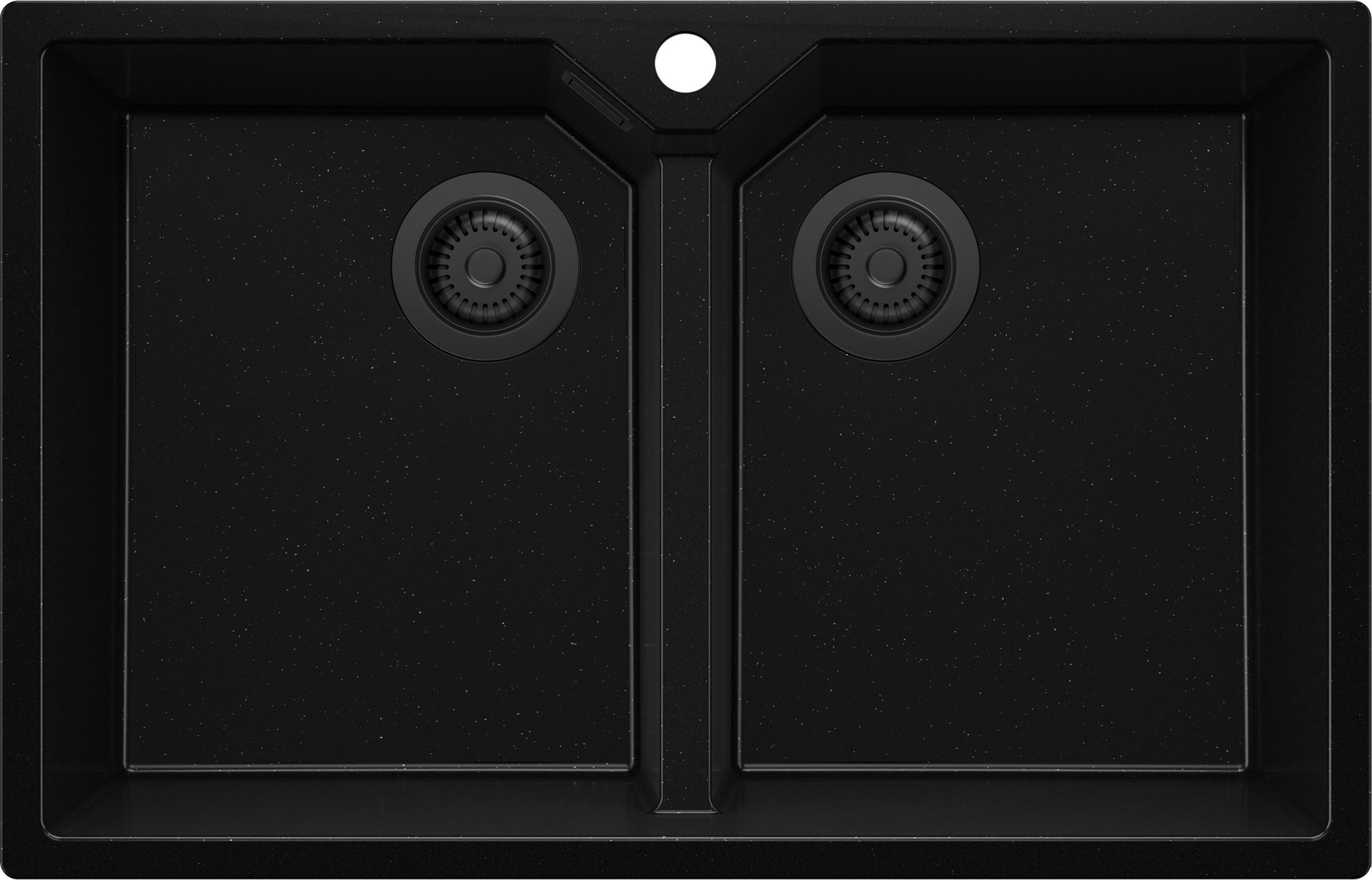 SPÜLBECKEN Madrid Twin, 2-er set Alles Schwarz 78/50 cm 2 Becken + Ablauf-Set ab 80er Unterschrank - Schwarz, Kunststoff (78/19/50cm) - Primagran
