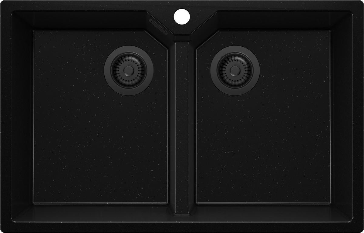 SPÜLBECKEN Madrid Twin, 2-er set Alles Schwarz 78/50 cm 2 Becken + Ablauf-Set ab 80er Unterschrank - Schwarz, Kunststoff (78/19/50cm) - Primagran