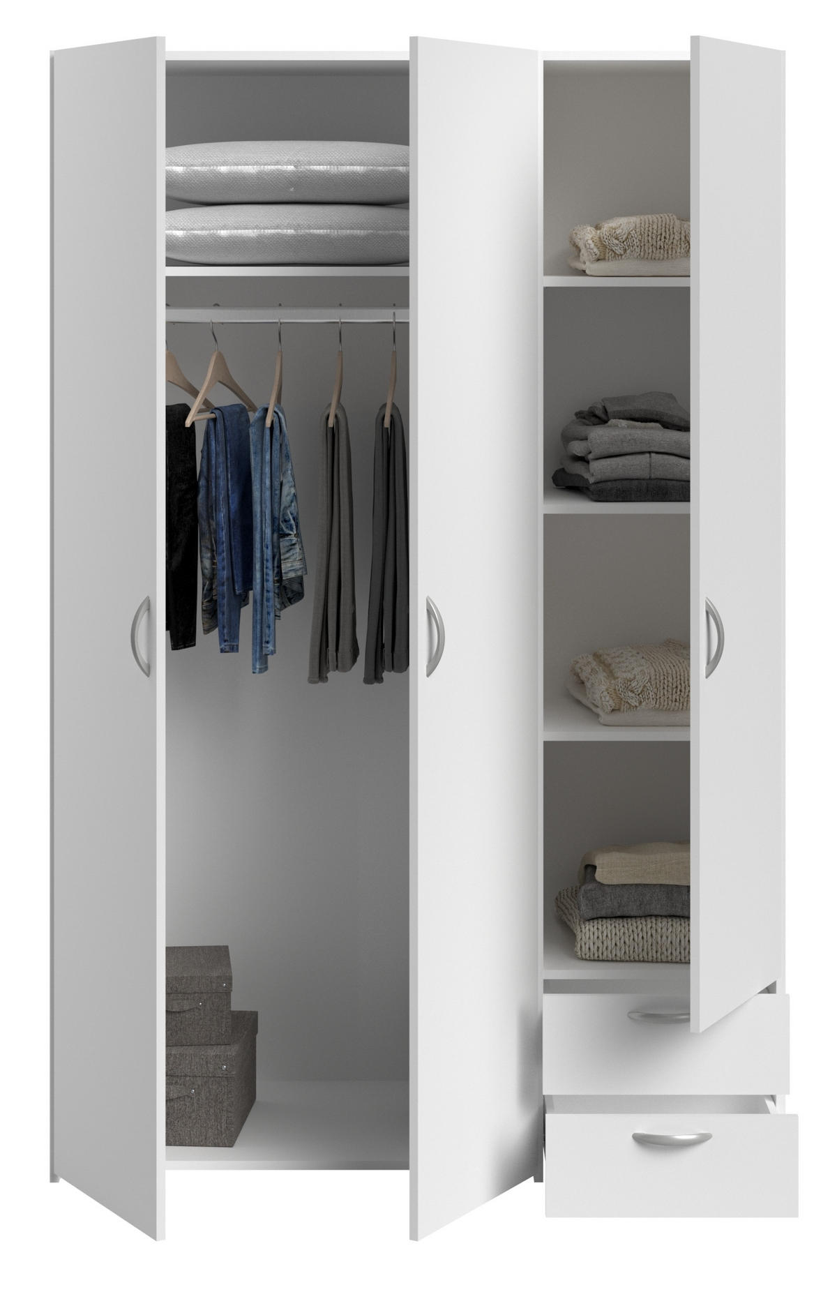KLEIDERSCHRANK Daily 2 in Weiß 120 x 185 x 51 cm (BxHxT) – Kleiderschrank 3 türig ohne Spiegel - Weiß, Holzwerkstoff (120/185/51cm)