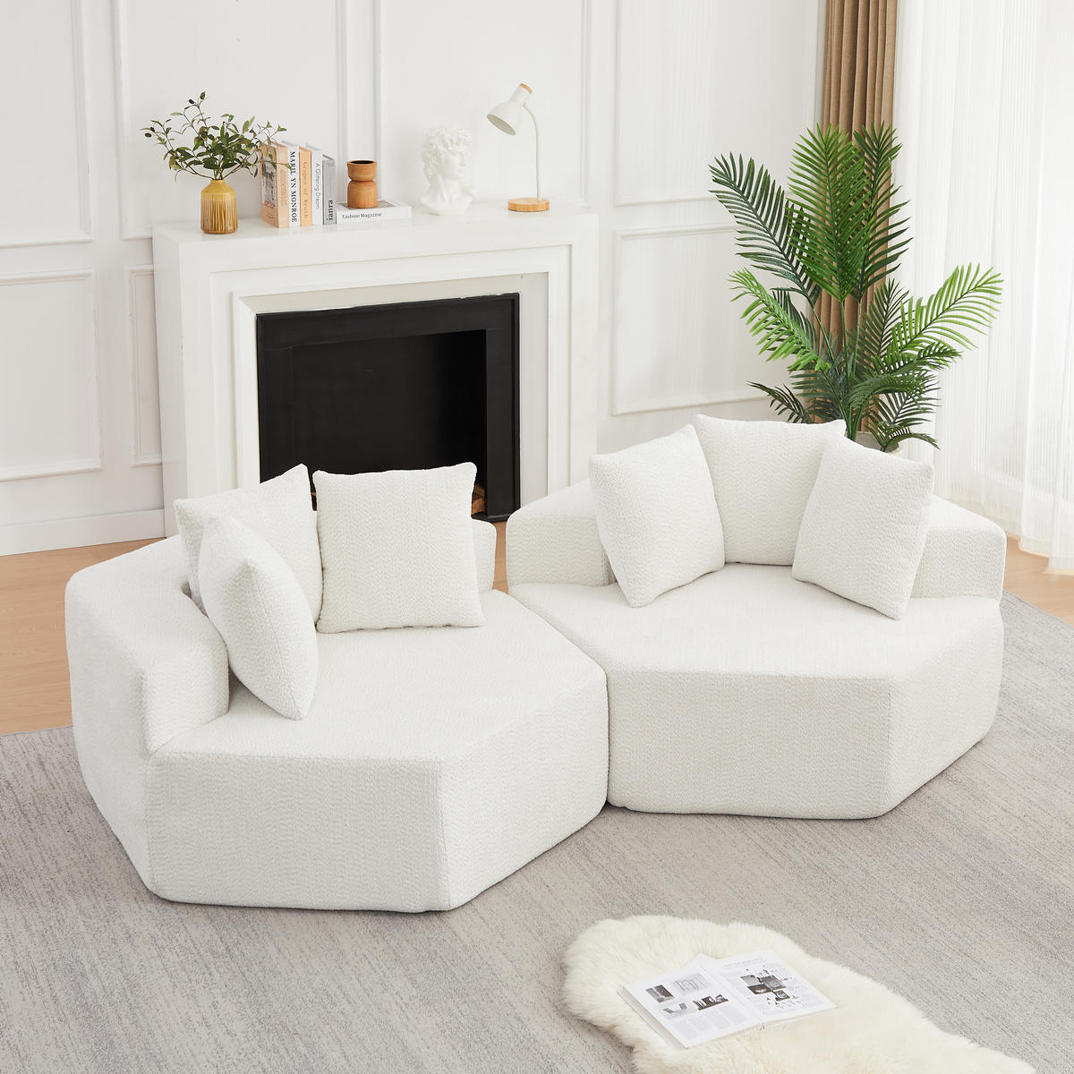 SESSEL 2er-Set Sechseckig modular mit 3 Kissen, DE-42738, Beige - Beige, Textil (138/76/122cm) - ComfortXL