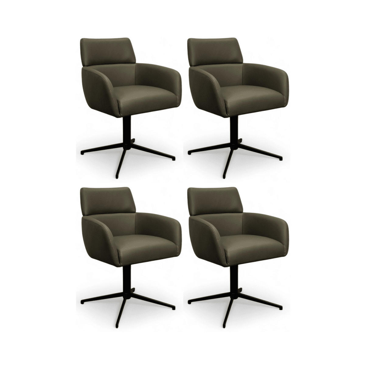 STUHL-SET 4 Stück in Echtleder Olivgrün - Schwarz/Grün, Leder/Metall (58/83/58cm) - Furnhouse