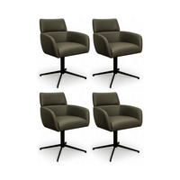 STUHL-SET 4 Stück in Echtleder Olivgrün - Schwarz/Grün, Leder/Metall (58/83/58cm) - Furnhouse
