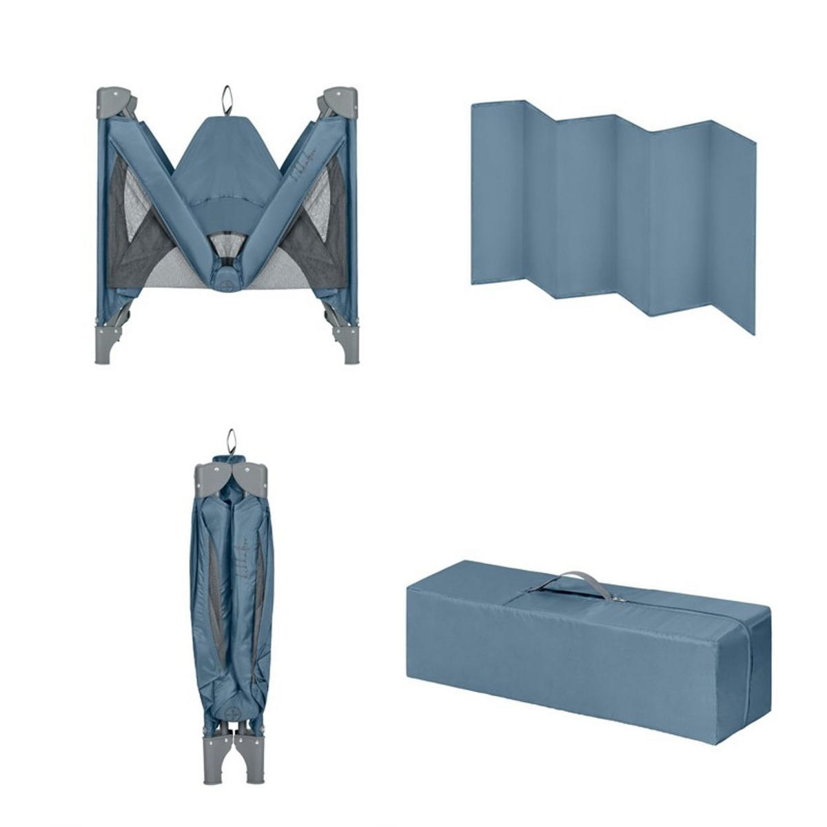 REISEBETT so gifted grau blau weiche Matratzenauflage, Seiteneingang - Grau, Metall (60/120cm) - Kikka boo