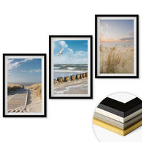 WANDBILDER 3er-Set - 40x60 cm Schwarzer Rahmen - Strand, Sand, Wellen, Himmel, Vögel - Schwarz, Kunststoff (40/60cm) - ArtPrintCave