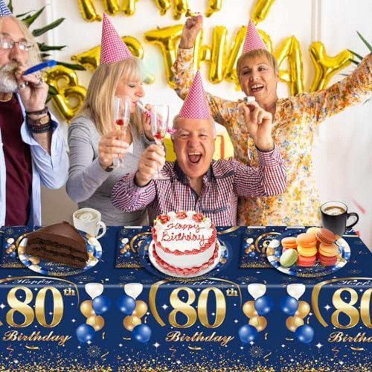 SERVIETTEN 20 Stück 80. Geburtstag Blau Gold 16.5 cm - Blau, Papier (16.5/16.5cm)
