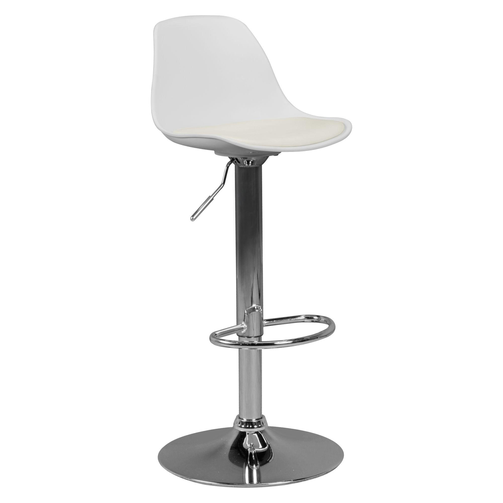 BARHOCKER Lederoptik Verchromt Drehbar BERN, Weiß 40x40x104 cm - Silberfarben/Weiß, Kunststoff/Textil (40/104/40cm) - KADIMA DESIGN