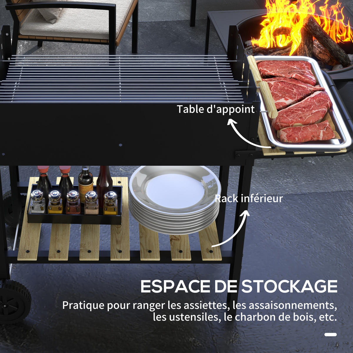 HOLZKOHLEGRILL DE-18261 Schwarz - Schwarz, Metall (53.5/82.5/113cm) - ComfortXL