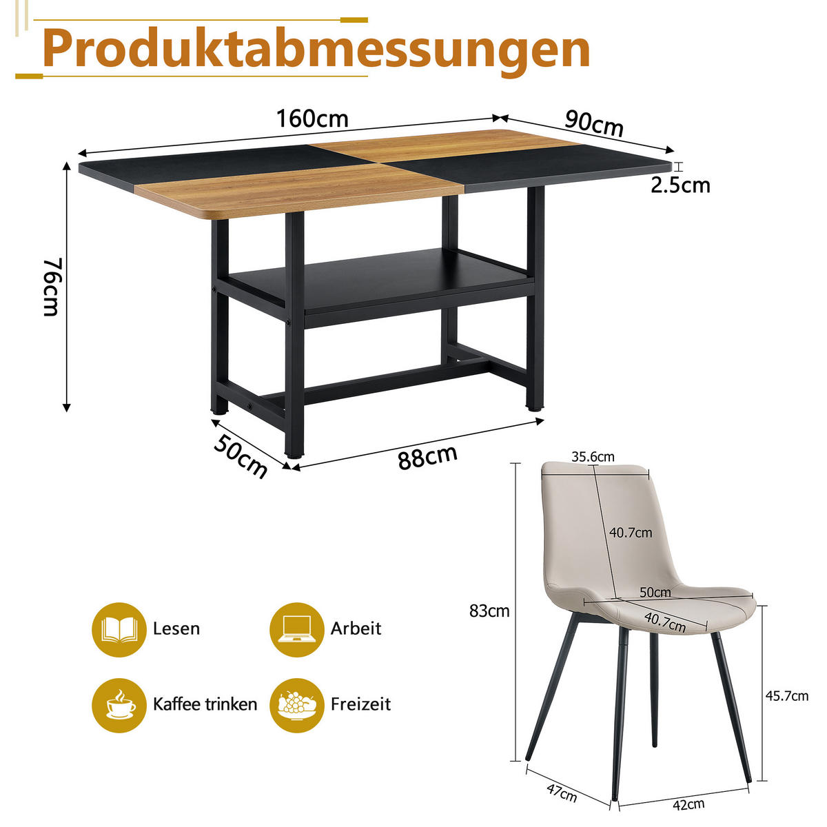 ESSGRUPPE DE-39360 5-teilig, mit Ablagefach und 4 PU-Sesseln Warmgrau - Grau, Holzwerkstoff (160/76/90cm) - ComfortXL