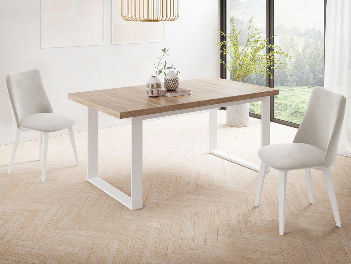 ESSTISCH Sana rechteckig ausziehbar, Sonoma Eiche 140/200/80/75 cm - Weiß/Sonoma Eiche, Holzwerkstoff/Metall (140/80/75cm) - WFL GROUP