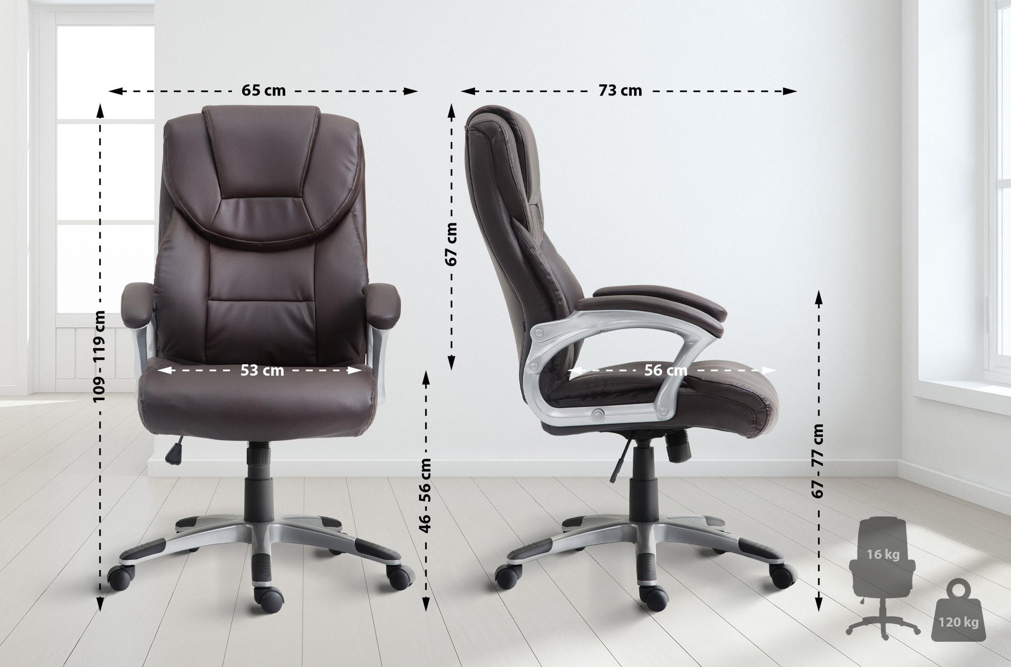 CHEFSESSEL Lederlook Braun - Braun/Grau, Kunststoff/Textil (65/109/73cm) - CLP