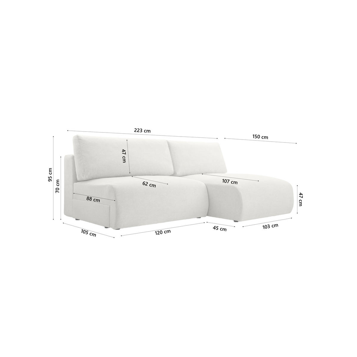 ECKSOFA Ripley mit Schlaffunktion, Wei� - Weiß, Textil (223/150cm) - Fedve