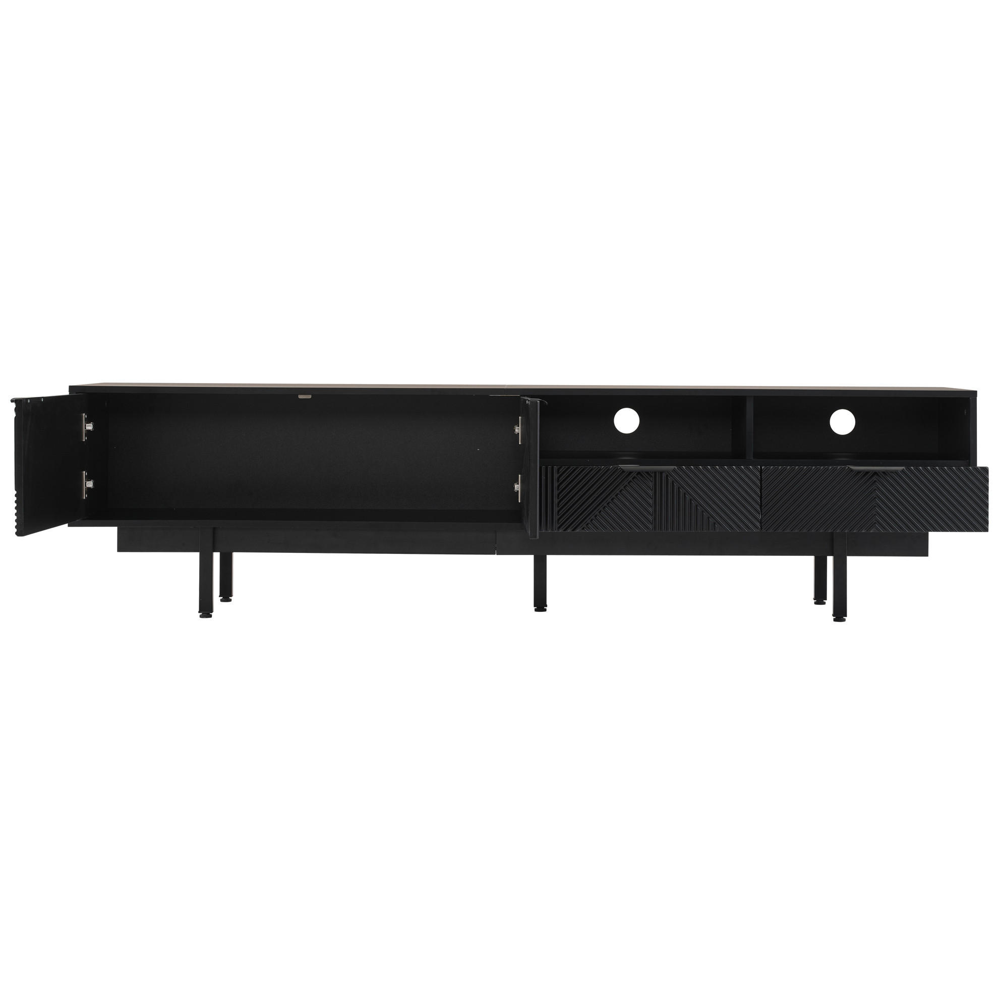 TV-LOWBOARD 200/40/51 cm mit Stauraum, Kabeldurchlass und 2 Türen aus Spanplatte, geometrisches Design, Schwarz - Schwarz, Holzwerkstoff (200/51/40cm) - Redom