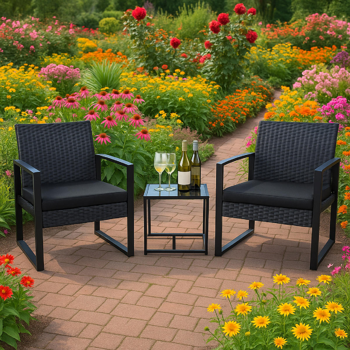 GARTENLOUNGE Set Sheffield - GartenGARTEN-GARNITUR für 2 Personen - Gartenmöbel Set 3-teilig - Streckmetall anthrazit - Schwarz, Metall - TPFGarden
