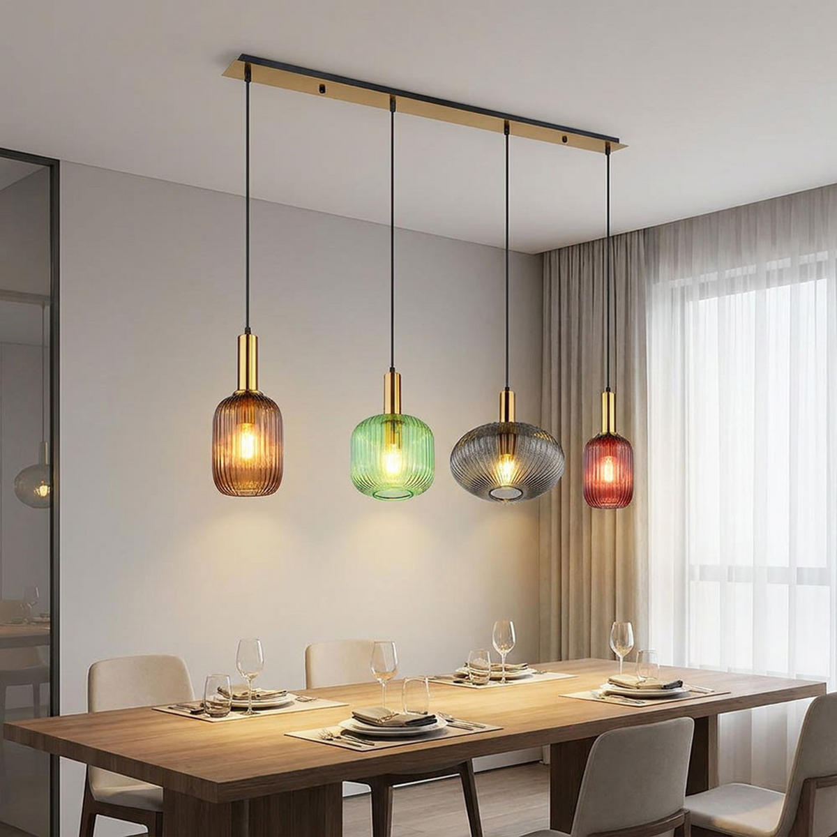 LED HÄNGELEUCHTE Metall Glas Bunt - Multicolor, Glas (115/30/120cm) - Globo Lighting