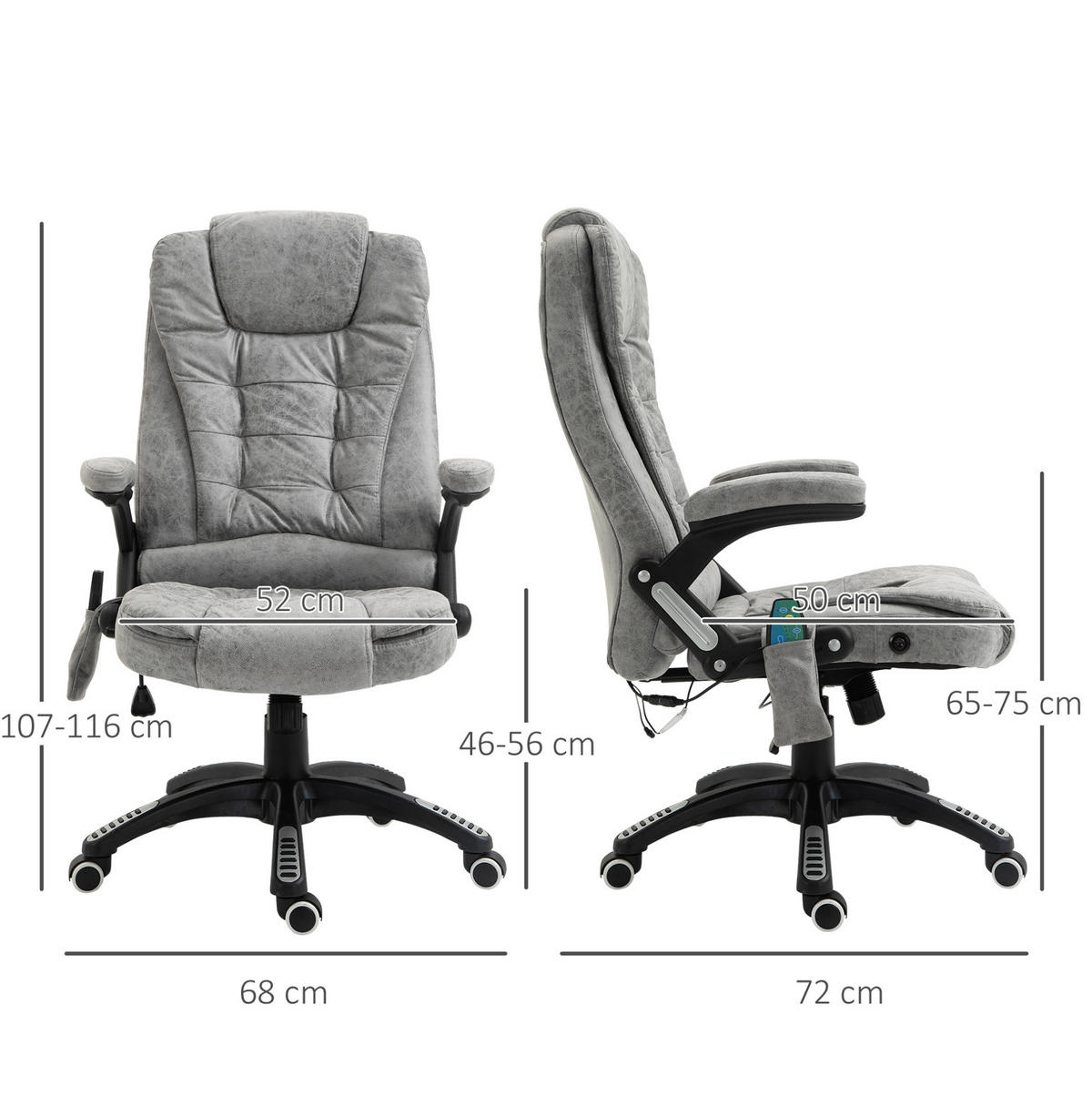 DREHSTUHL 68/72/110-120 cm grau aus Polyester mit Massage- und Heizfunktion - Grau, Kunststoff (72/120/68cm) - OKWISH
