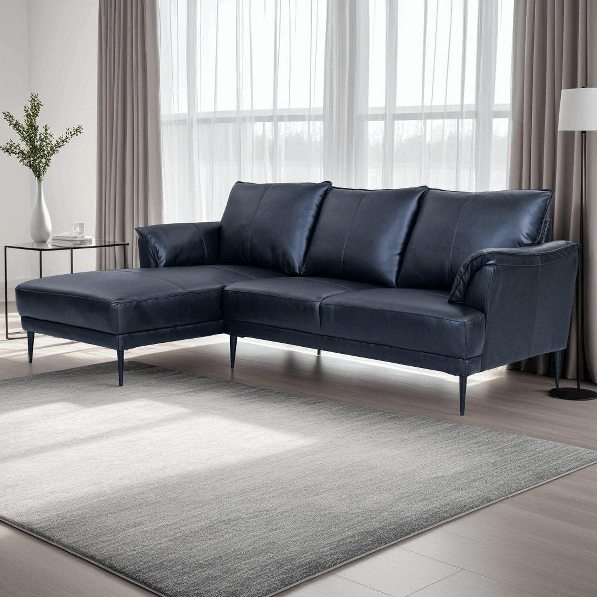 ECKSOFA Echtleder Schwarz - Schwarz, Leder/Metall (233/155cm) - Furnhouse