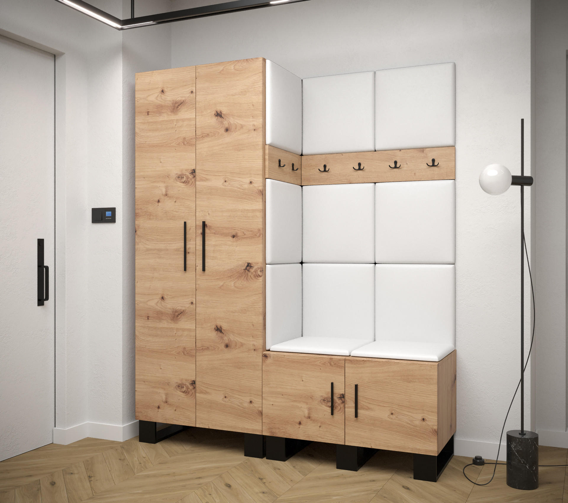 GARDEROBEN-SET 196/158/45,6 - Schwarz/Eiche Artisan, Holz/Kunststoff (158/196/45.6cm) - Abiks Möbel