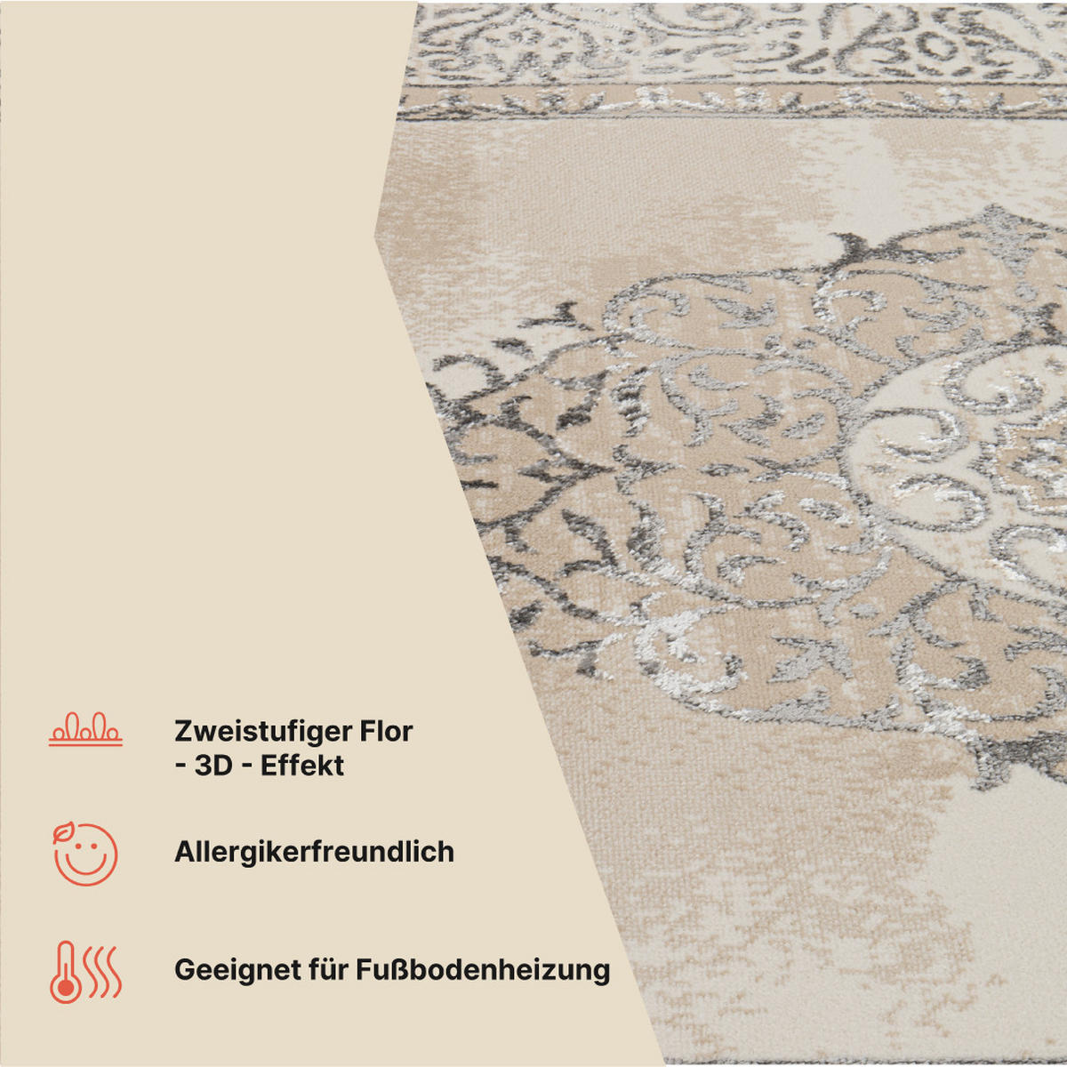 TEPPICH ARES Grau Beige 200/300 cm - Beige/Grau, Textil (200/300cm) - Tapiso