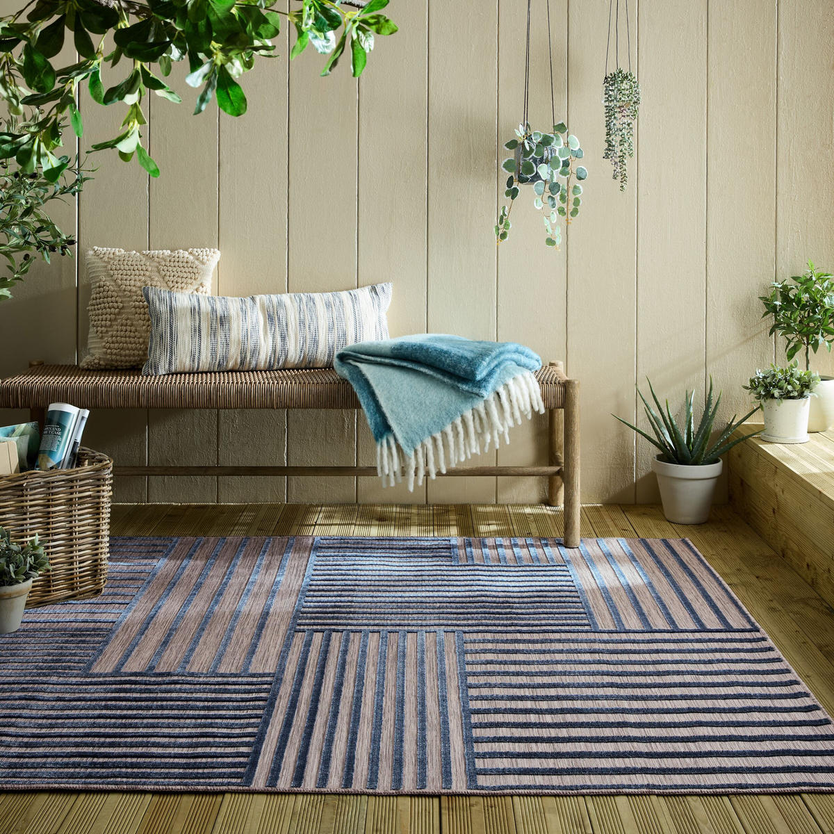 TEPPICH Outdoor Geometrisch, Terrasse schmutzabweisend Blau Rechteckig 80x150 - Blau, Textil (80/150cm) - KADIMA DESIGN