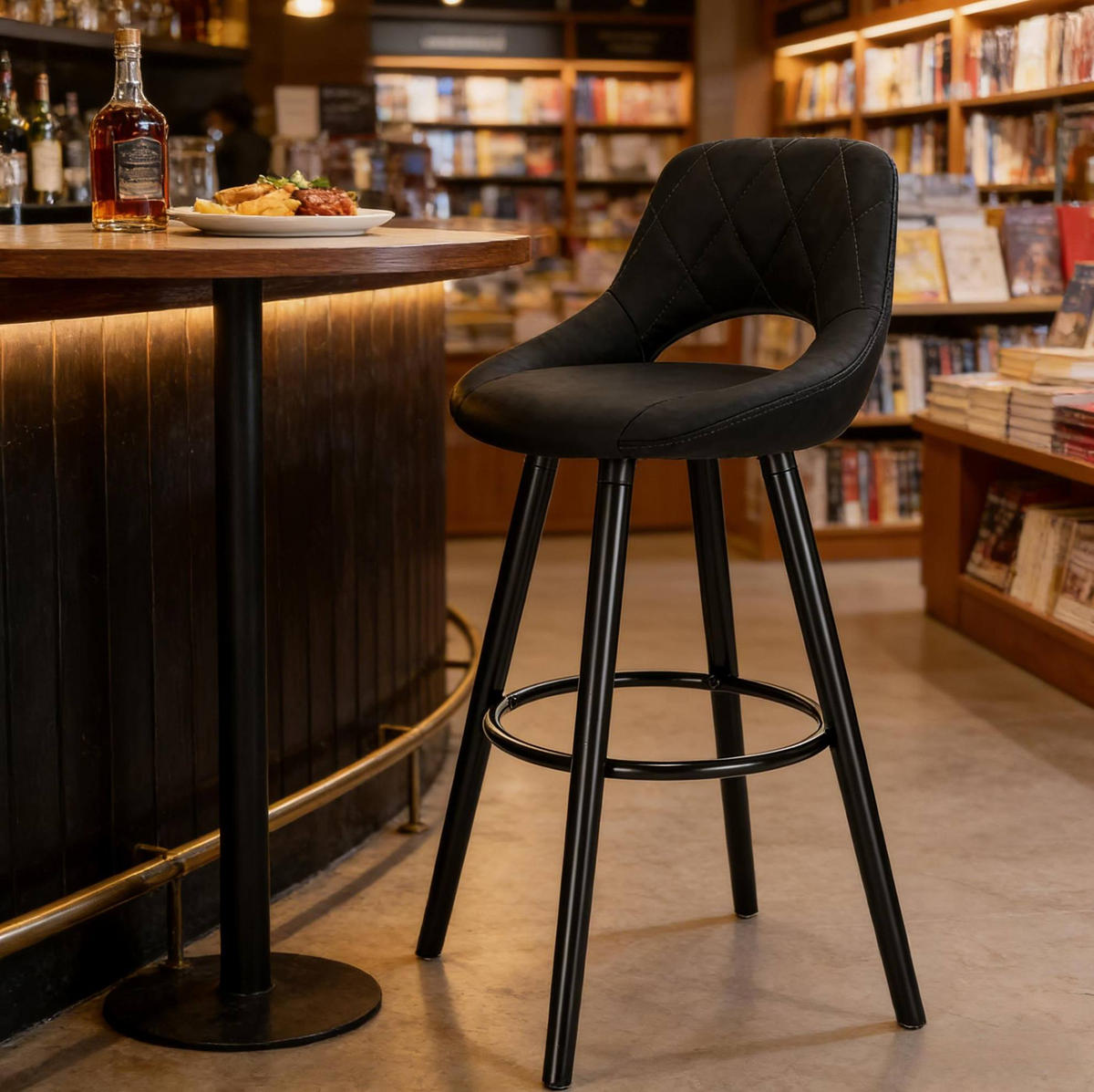 BARHOCKER mit Rückenlehne 68 cm Sitzhöhe Gewebe Anthrazit - Braun, Holz (40/70/43cm) - Meubliv