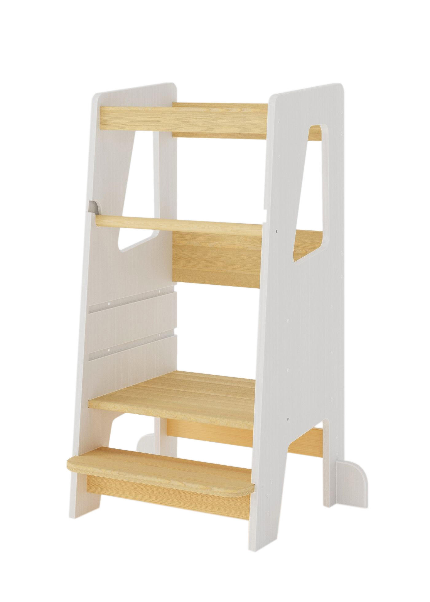 LERNTURM Steppy Höhenverstellbar Montessori Kippschutz weiß/natur - Weiß/Naturfarben, Holzwerkstoff (44/90/44cm) - Sämann – make a difference.