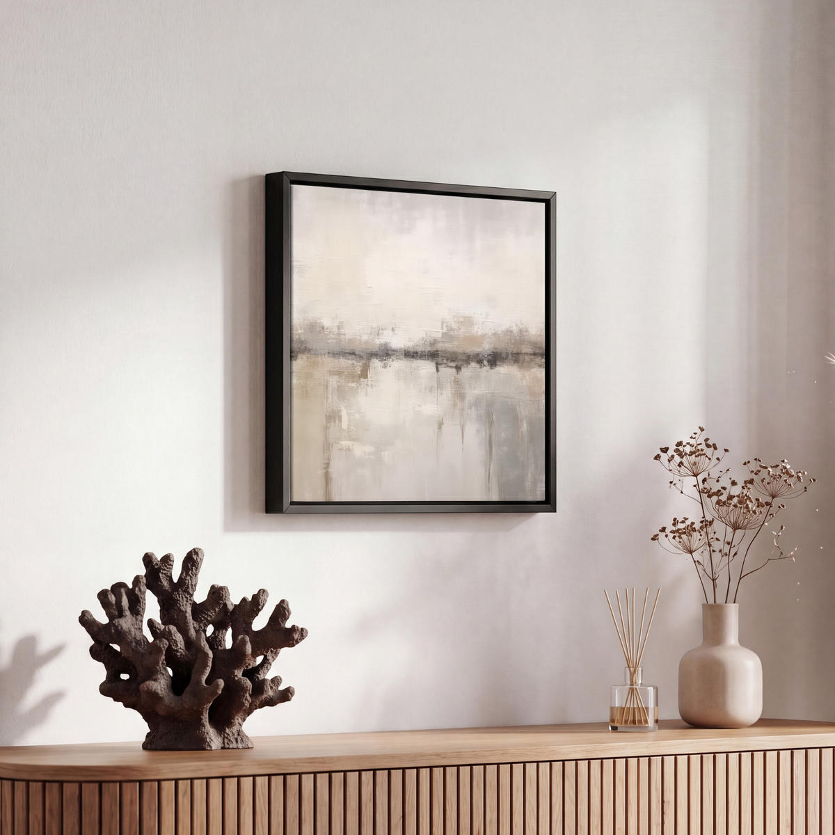 LEINWAND Bilder mit Rahmen - Moderne Kunst - Abstrakt - Beige - 20x20 - Beige, Textil (20/20cm) - MuchoWow
