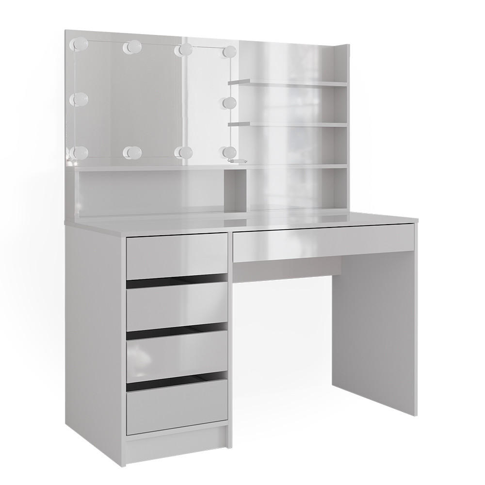 SCHMINKTISCH Sherry Weiß 145 cm mit LED Beleuchtung, und Spiegelregal - Weiß, Holzwerkstoff (55/75/145cm) - Vicco