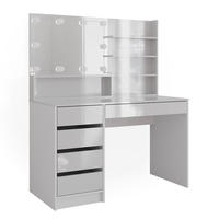 SCHMINKTISCH Sherry Weiß 145 cm mit LED Beleuchtung, und Spiegelregal - Weiß, Holzwerkstoff (55/75/145cm) - Vicco